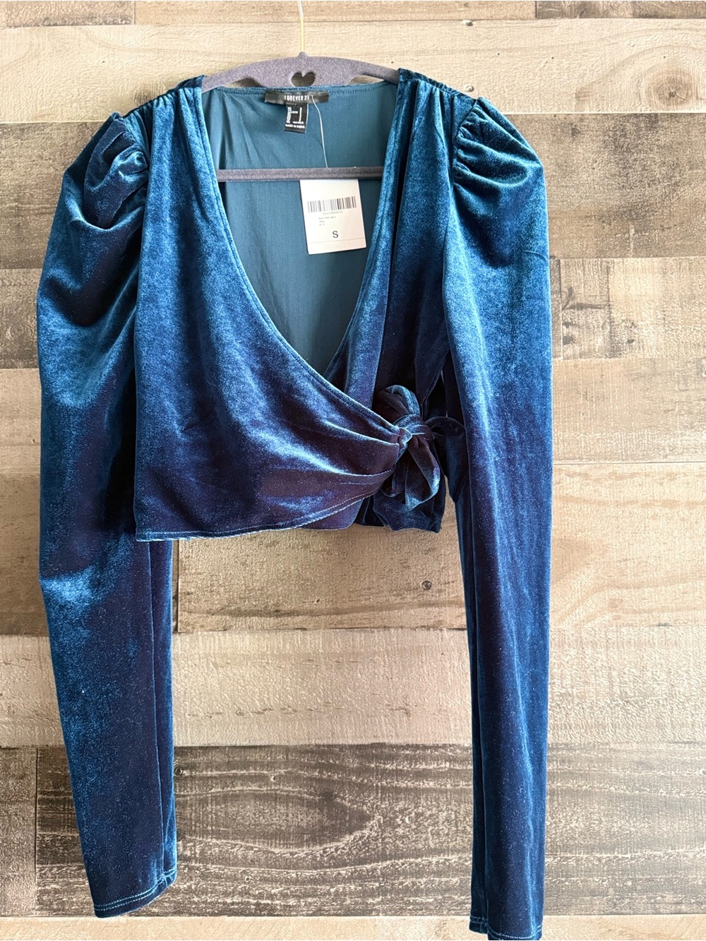 Forever 21 Teal Velvet Wrap Crop Top - Picture 3 of 12